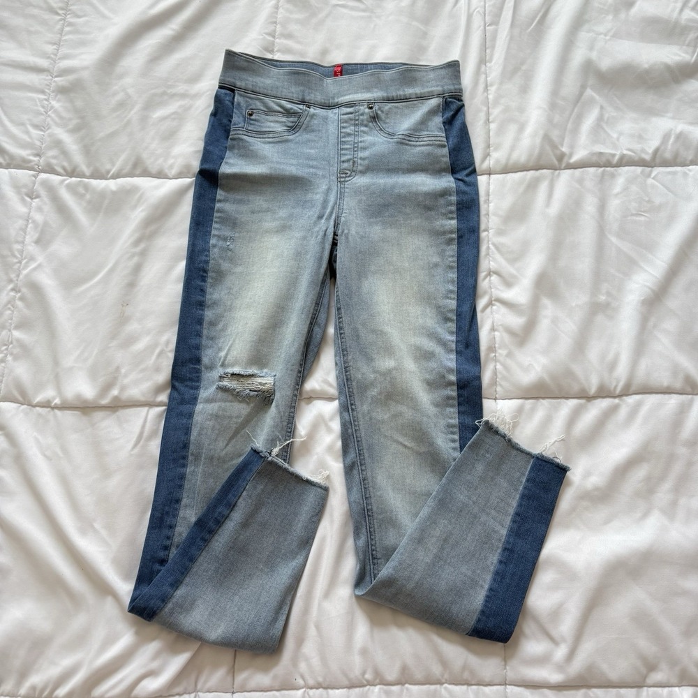 SPANX Distressed Skinny Jeans Leggings Womens Xs Blue Light Wash Quiet Luxury
